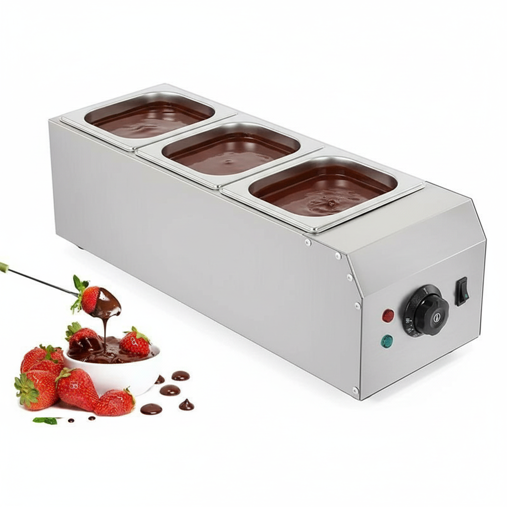 HG Electric Chocolate Melting Machine Double Tank | 3 x 1L Stainless Steel Bain Marie Chocolate Warmer Pot | Commercial Food Grade Chocolate Melter for Bakery, Fondue, Candy & Dessert Prep