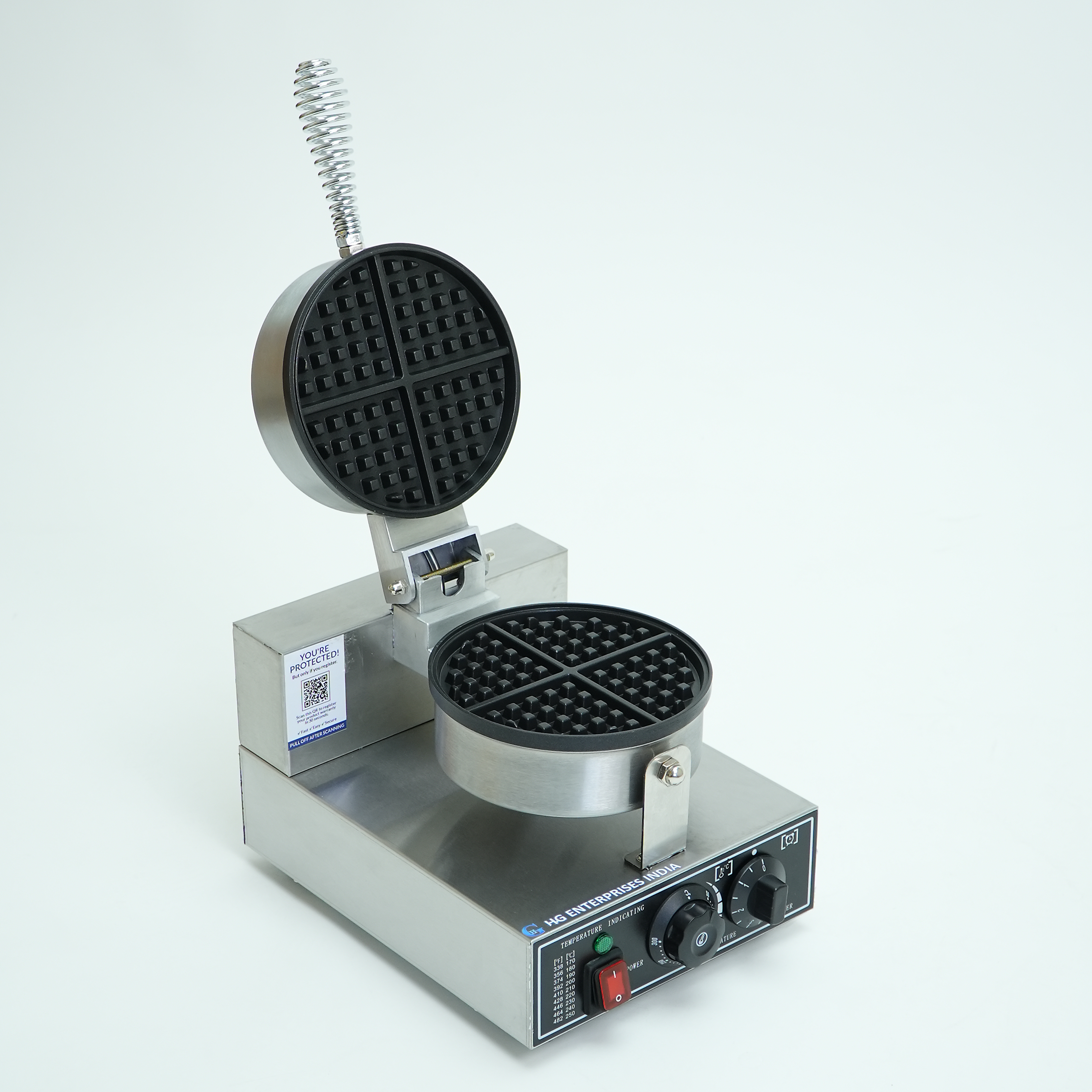 HG Commercial Round Waffle Maker 1000W | Heavy-Duty Stainless Steel Waffle Machine for Cafes, Restaurants & Hotels
